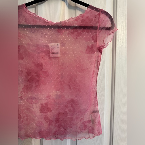 Free People Mesh Pink Floral Printed On The Dot Baby Tee - Picture 4 of 12